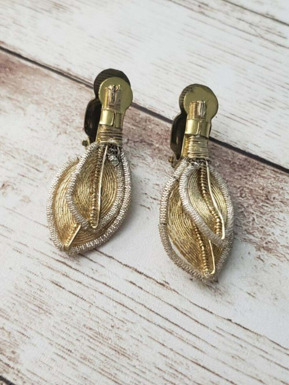 Vintage Clip On Earrings - Unusual Leaf 1 & 3/8" Long